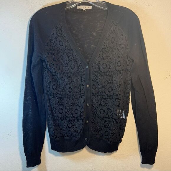 SANDRO LADIES CARDIGAN SWEATER 1 small black capsule everyday minimalist crochet - Picture 6 of 13